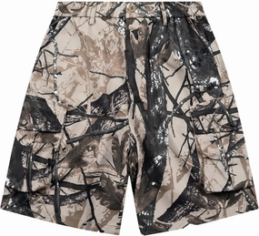 Lastesso Mens Shorts Camo Summer Hiking Shorts Waist Pleated Belted Shorts with Pockets Training Running Jogger Pants