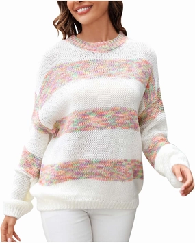 Lastesso Sweaters for Women Trendy Soft Long Sleeve Crewneck Knitted Sweater Casual Color Block Loose Fit Preppy Outfits