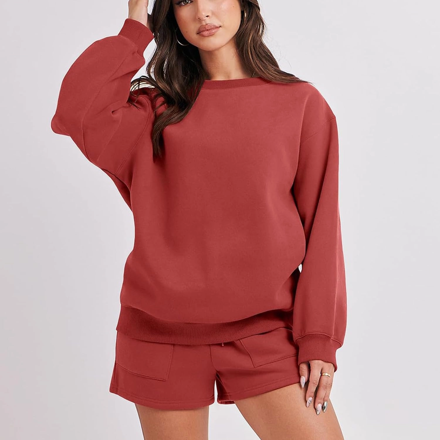 Lastesso Womens Lounge Set Casual Size Long Sleeve Sweatshirt Trendy Solid Color Loose Track Suit 2 Piece Set Outfits Clothes