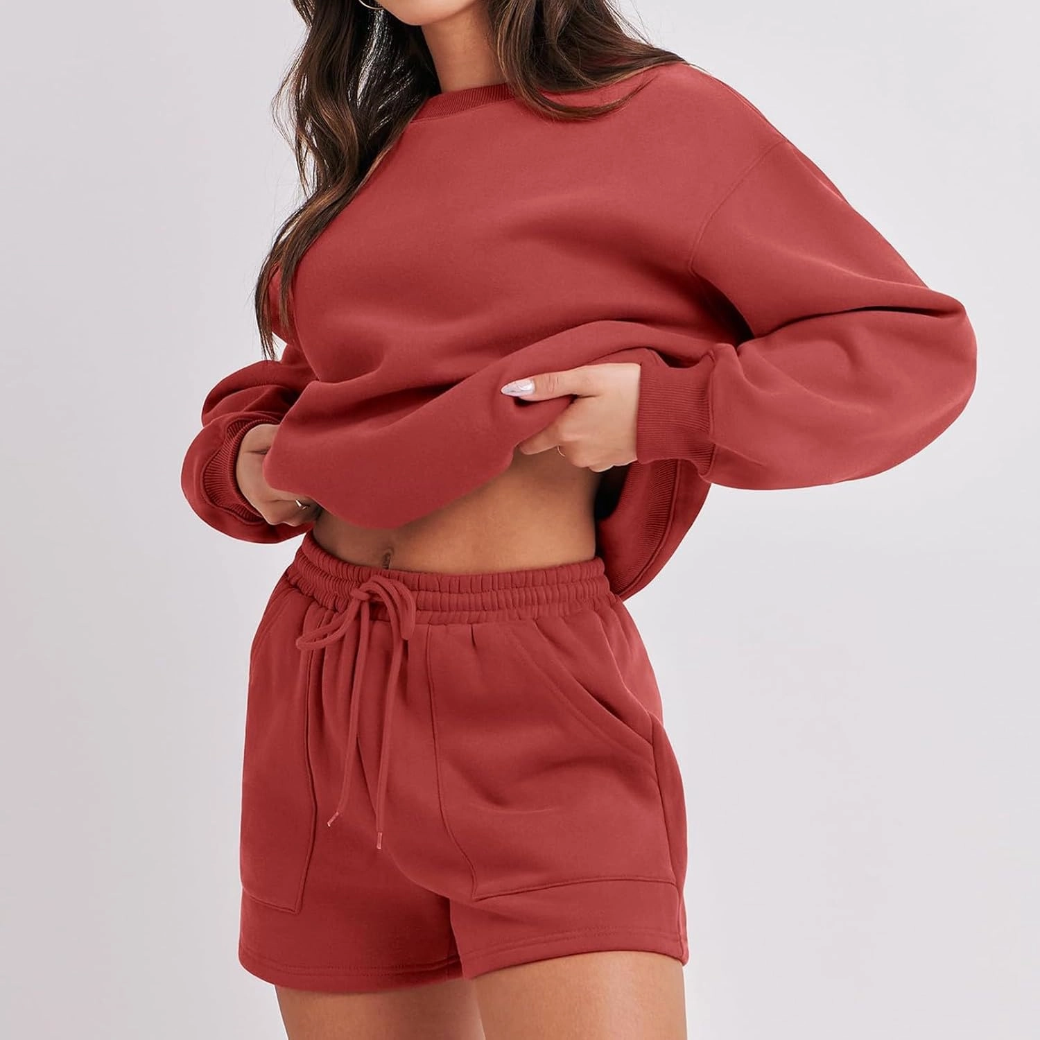 Lastesso Womens Lounge Set Casual Size Long Sleeve Sweatshirt Trendy Solid Color Loose Track Suit 2 Piece Set Outfits Clothes
