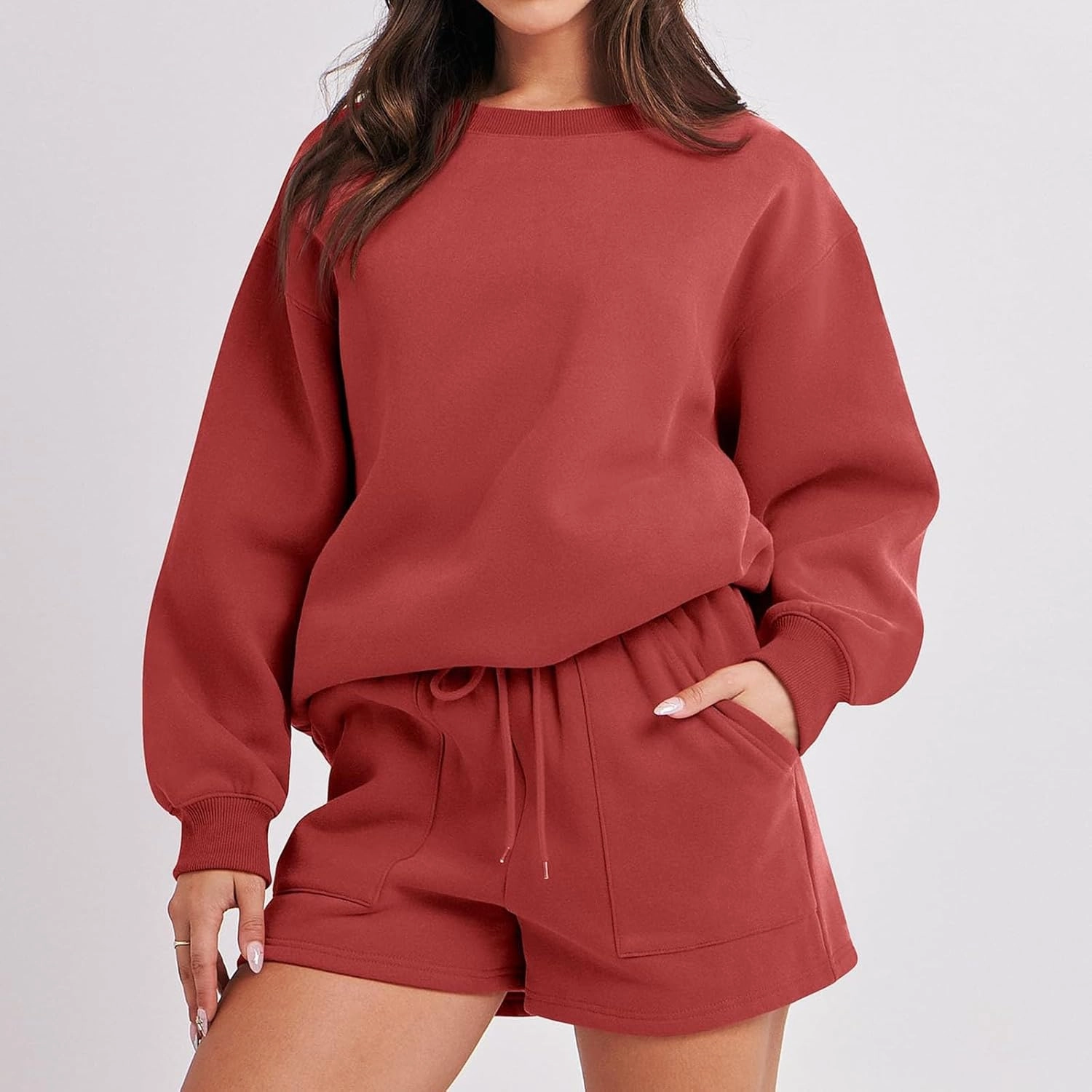 Lastesso Womens Lounge Set Casual Size Long Sleeve Sweatshirt Trendy Solid Color Loose Track Suit 2 Piece Set Outfits Clothes