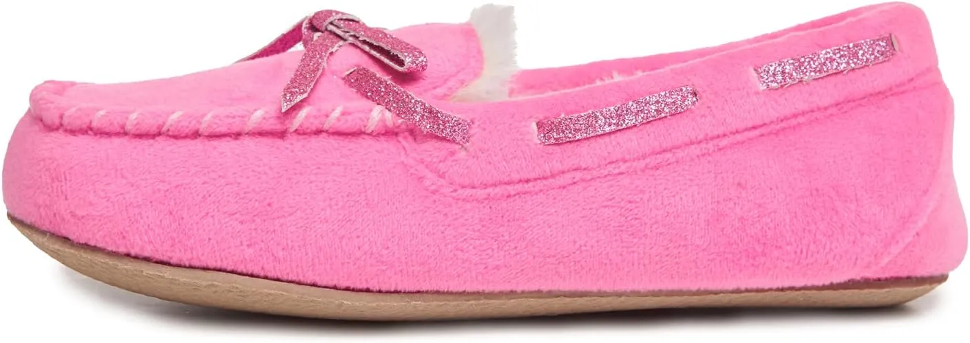 Laura Ashley Fleece Girls Moccasin Slippers, Indoor Outdoor Easy to Wear Home Shoes for Kids