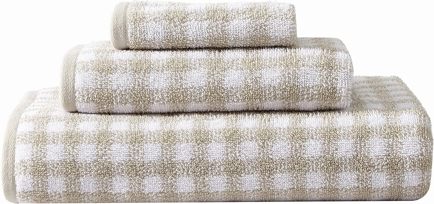Laura Ashley - Bath Towels, Absorbent & Fade Resistant Cotton Towels, Chic Bathroom Essentials (Ginny Beige, 3 Piece)