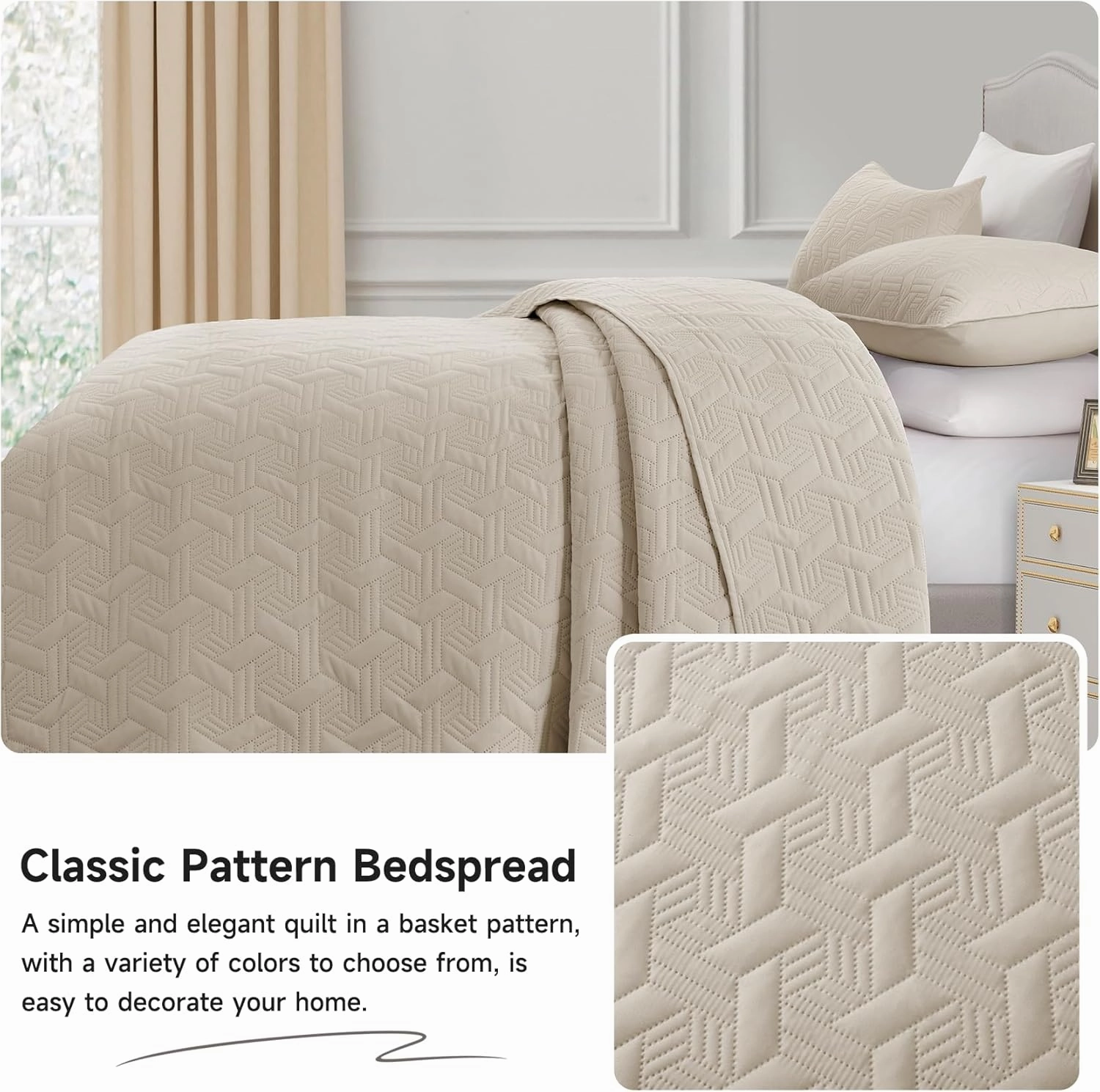 Lavsiry Beige Quilt King Size Bedding Set, Summer Thin Microfiber Quilted Bedspread & Coverlet, Soft Lightweight Comforter for All Seasons - 3 Piece(1 Quilt, 2 Pillow Shams)
