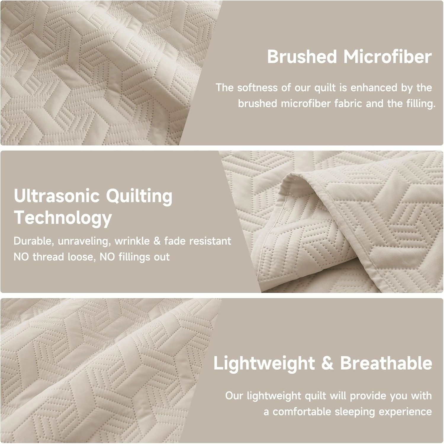 Lavsiry Beige Quilt King Size Bedding Set, Summer Thin Microfiber Quilted Bedspread & Coverlet, Soft Lightweight Comforter for All Seasons - 3 Piece(1 Quilt, 2 Pillow Shams)