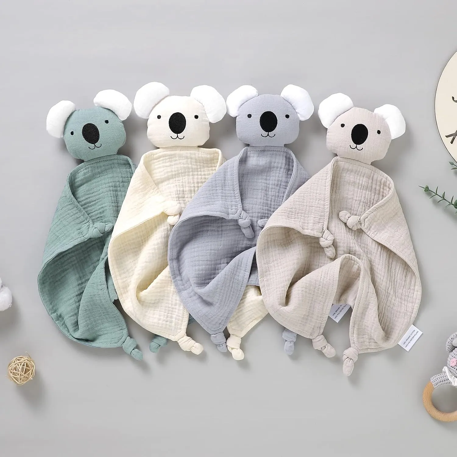LAWKUL Baby Lovey Organic Cotton Muslin Security Blanket Soft Loveys Breathable Lovie for Babies Boy Girls Unisex Koala Beige