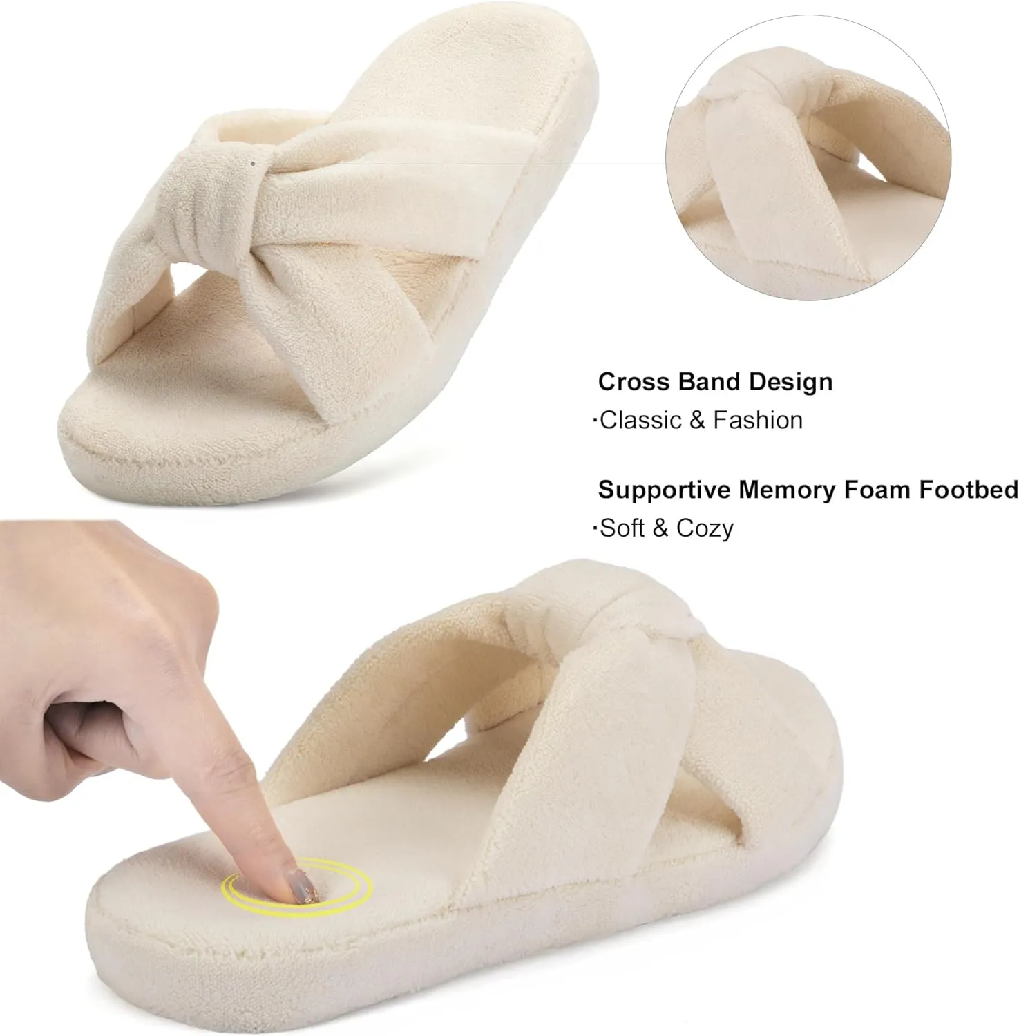 LazyStep Women's Crossband House Slippers, Open Toe House Shoes, Slip on Slides Indoor Outdoor