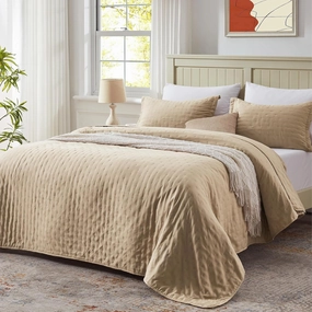 LEAONME Quilt Set King Size 3 Pieces,Lightweight Beige Bedspread-98''x106'',Soft Microfiber Summer Quilt,Luxurious Warm Coverlet Sets for All Seasons (Includes 1 Quilt, 2 Shams)