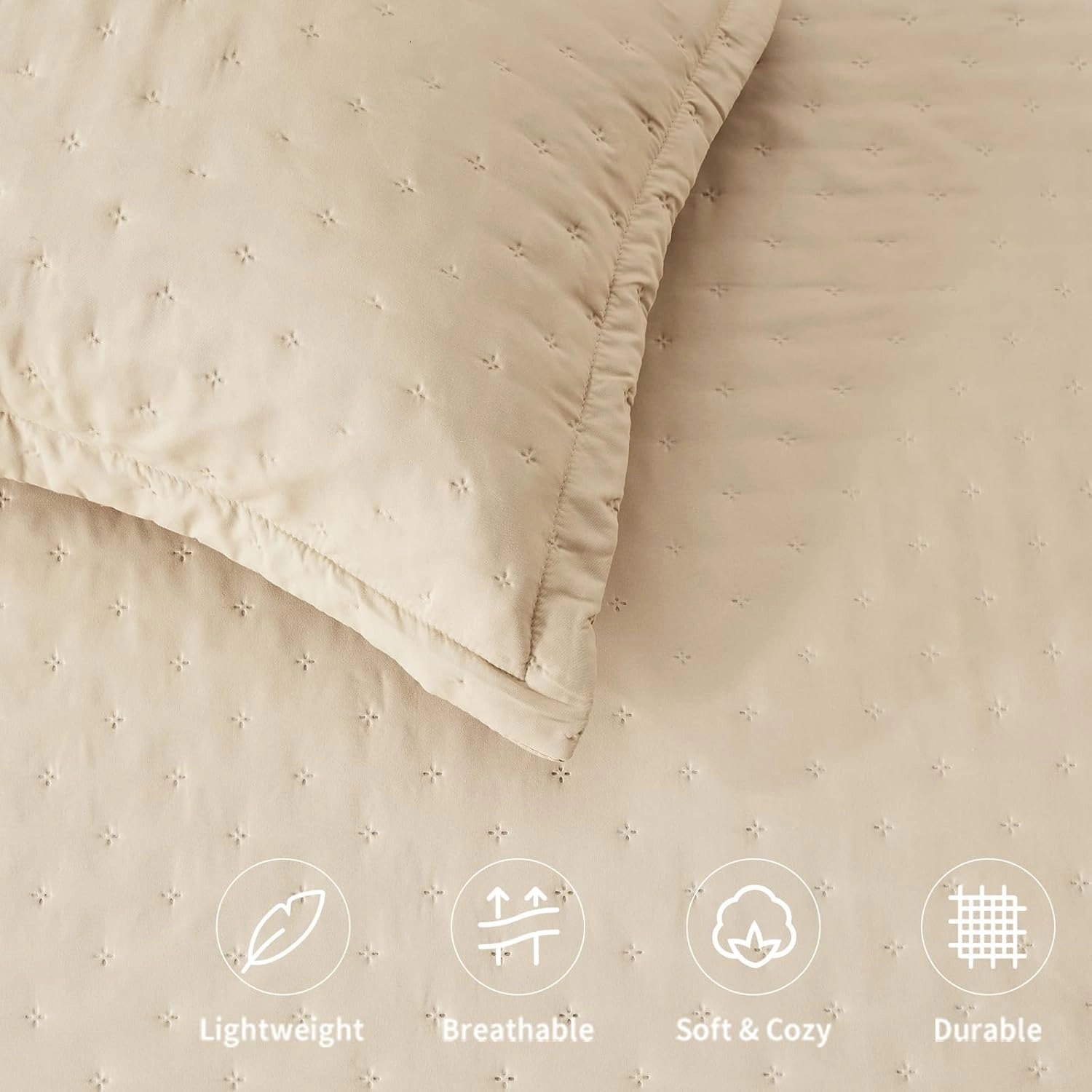 LEAONME Quilt Set King Size 3 Pieces,Lightweight Beige Bedspread-98''x106'',Soft Microfiber Summer Quilt,Luxurious Warm Coverlet Sets for All Seasons (Includes 1 Quilt, 2 Shams)
