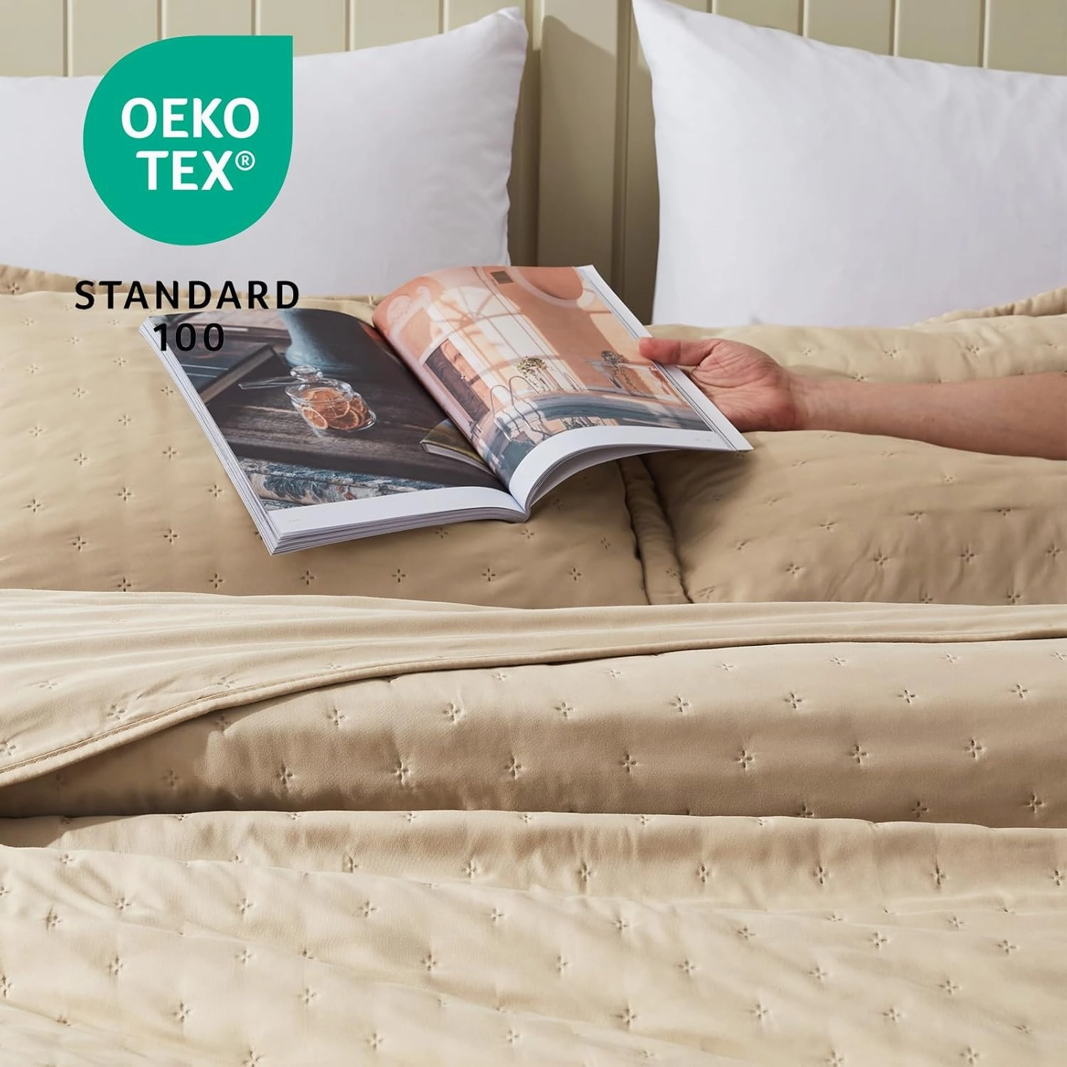 LEAONME Quilt Set King Size 3 Pieces,Lightweight Beige Bedspread-98''x106'',Soft Microfiber Summer Quilt,Luxurious Warm Coverlet Sets for All Seasons (Includes 1 Quilt, 2 Shams)