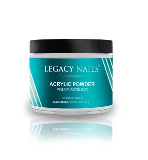 Legacy Nails Professional Crystal Clear Acrylic Powder, Net Wt. 4 oz. - Mix With Glitter, Pigment and Create Custom Acrylic Nail Extension Colors