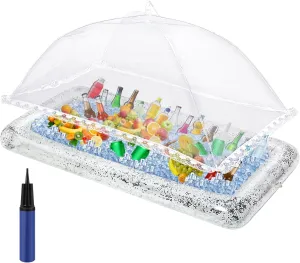 Leitee 3 Pcs Inflatable Serving Bar Kit Includes Glitter Inflatable Cooler with Cover and Inflator for Ice Supplies Graduation Wedding Summer Pool Party Camping Picnic(Clear)