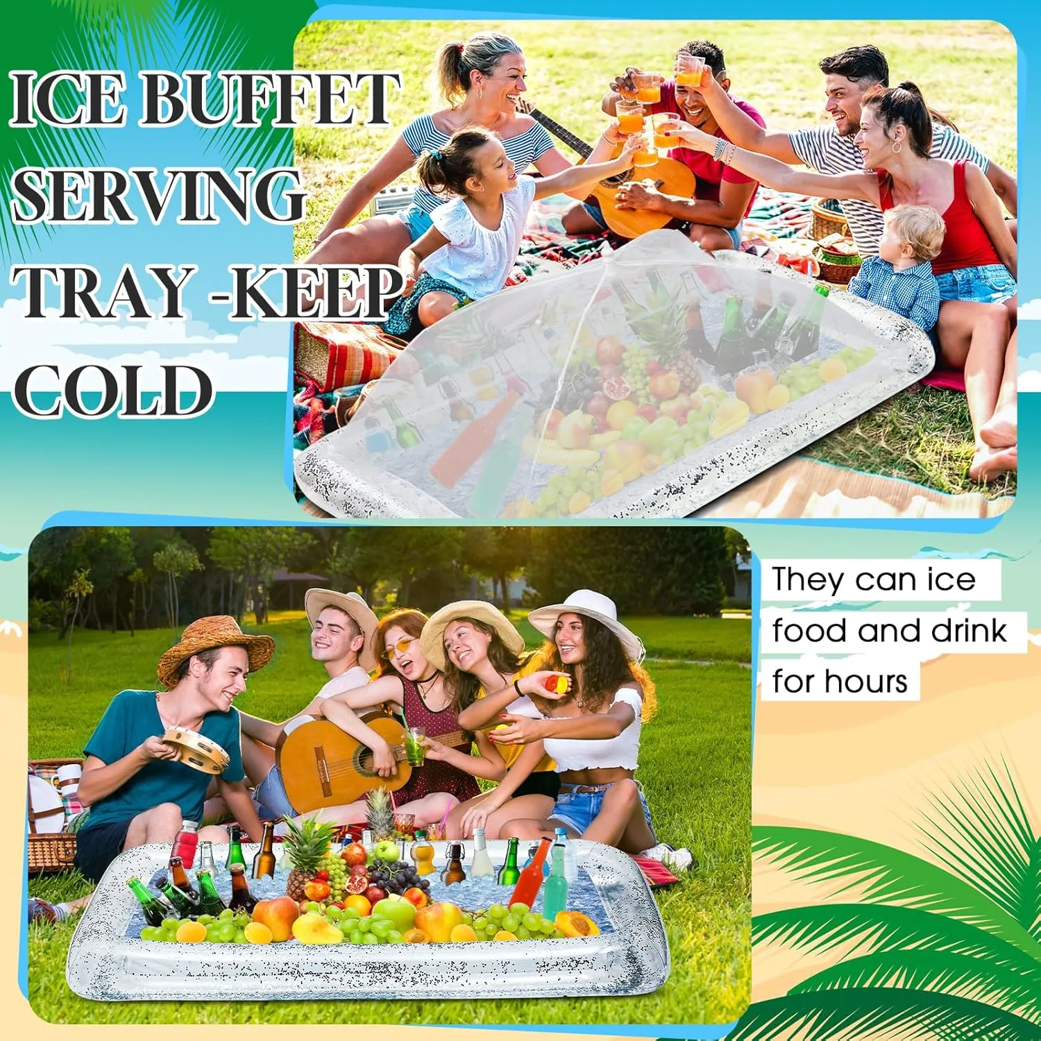 Leitee 3 Pcs Inflatable Serving Bar Kit Includes Glitter Inflatable Cooler with Cover and Inflator for Ice Supplies Graduation Wedding Summer Pool Party Camping Picnic(Clear)