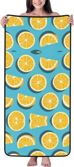 Lemon Wedges Pattern Shower Bath Towel, Soft and Skin-Friendly, Suitable for Bathroom, Hotel, Travel Home,