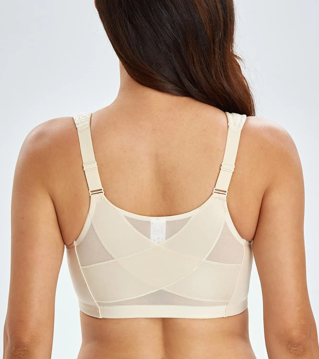 Lemorosy Women's Plus Size Full Coverage Front Closure Posture Back Unpadded Wireless Double Support Minimizer Bra