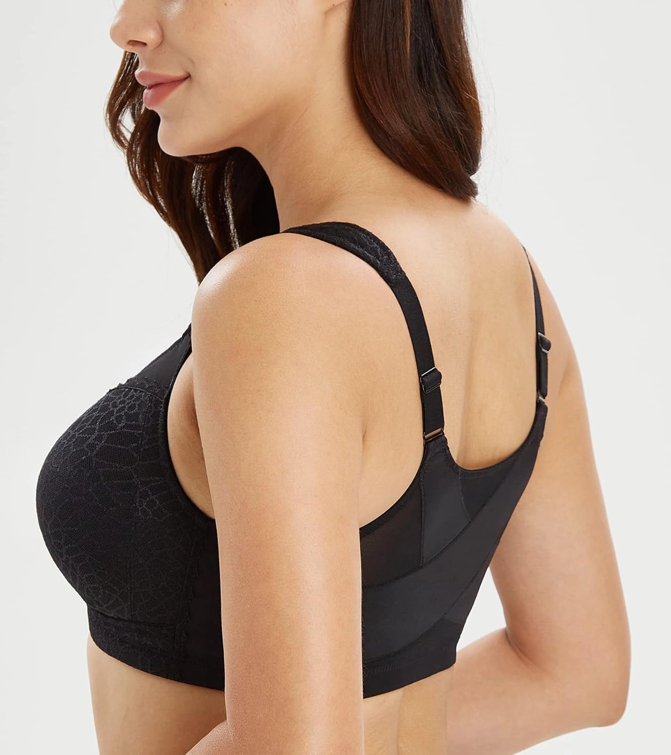 Lemorosy Women's Plus Size Full Coverage Front Closure Posture Back Unpadded Wireless Double Support Minimizer Bra
