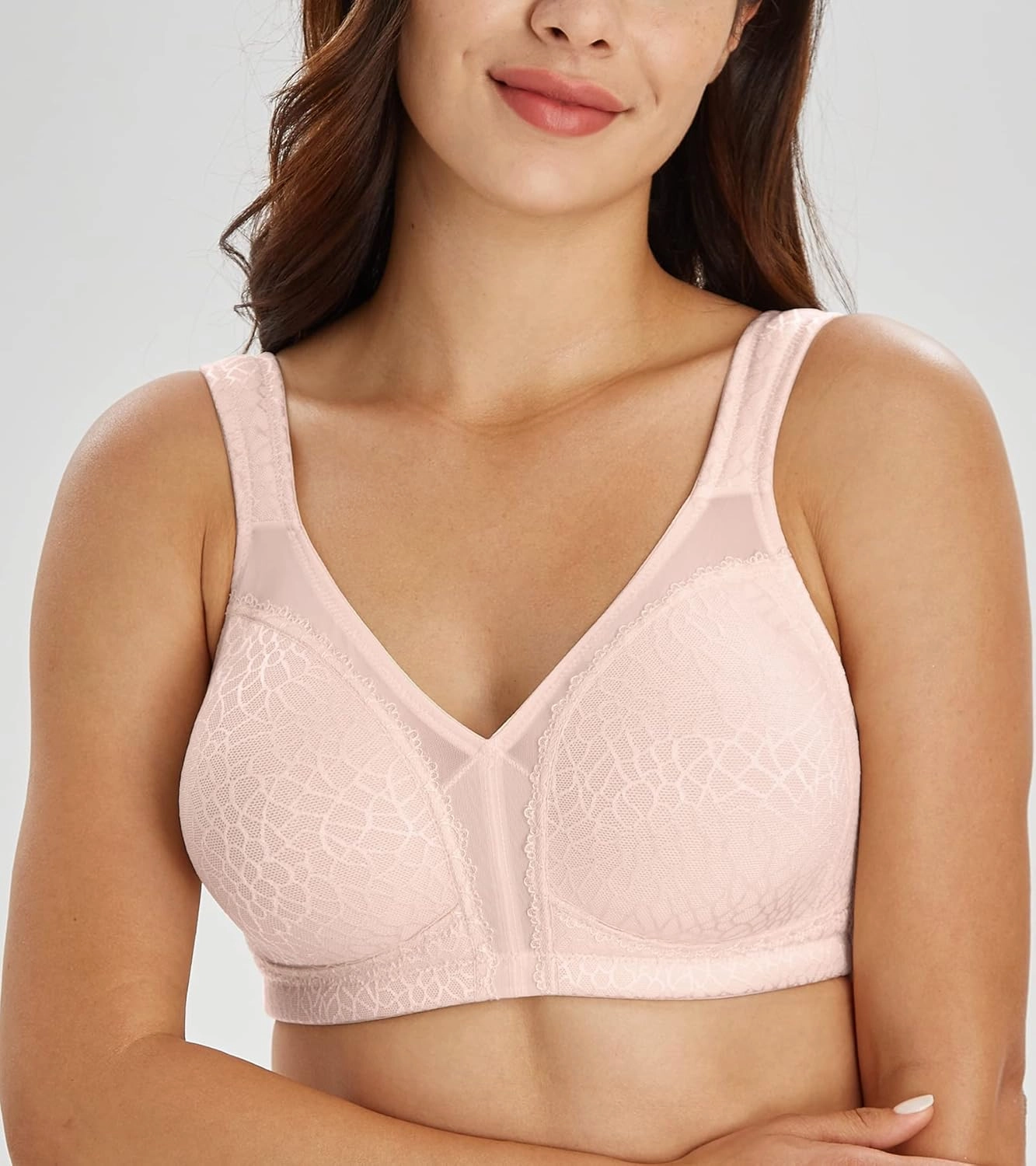 Lemorosy Women's Plus Size Full Coverage Non Padded Wireless Minimizer Bra -Comfort and Double Support