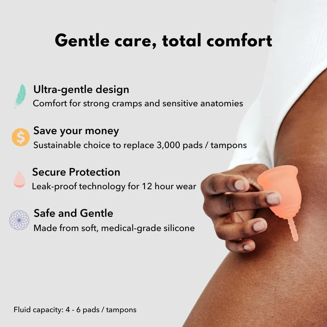 Lena Sensitive Menstrual Cup - Reusable, Soft Silicone, Light & Heavy Flow, Beginner Use - Ideal Alternative to Tampons, Pads, Period Underwear - Period Solution - Small - Coral