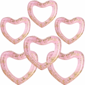 Lenwen 6 Pcs Heart Pool Float, 43"/31" Inflatable Glitter Heart Floatie Tubes Heart Bachelorette Party Prop Heart Summer Swimming Ring for Wedding Betrothal Party Decor