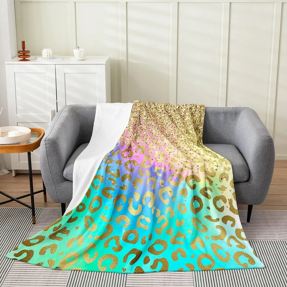 Leopard Flannel Fleece Throw Blanket Kids,Glitter Print (No Glitter) Leopard Fuzzy Blanket for Bed Sofa Couch,All Season Cheetah Print Safari Bed Blanket Golden Colorful Plush Blanket 40"x50"