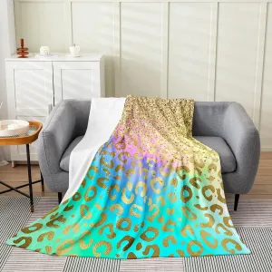 Leopard Flannel Fleece Throw Blanket Kids,Glitter Print (No Glitter) Leopard Fuzzy Blanket for Bed Sofa Couch,All Season Cheetah Print Safari Bed Blanket Golden Colorful Plush Blanket 40"x50"