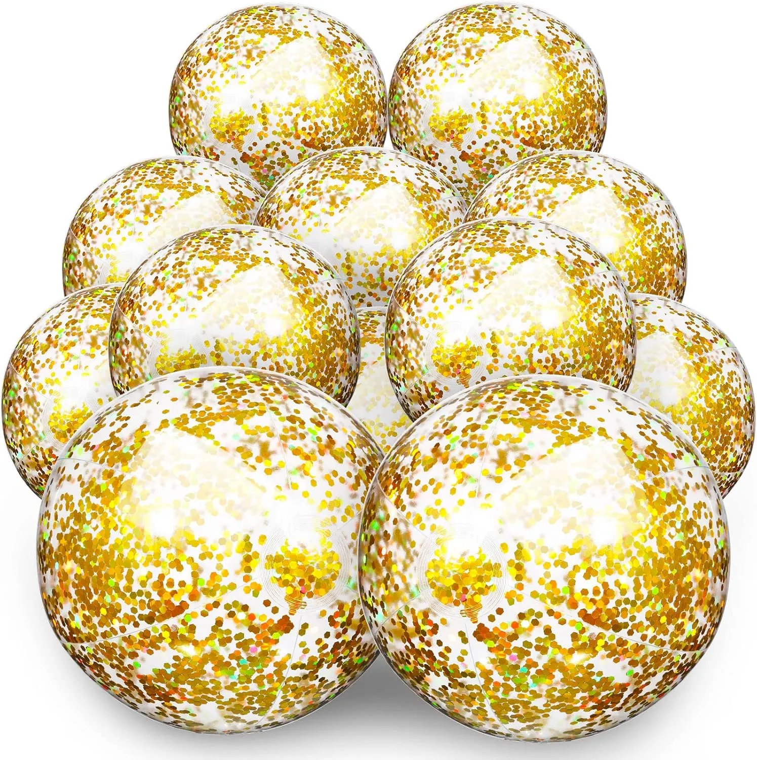 Lewtemi 12 Pcs 24 Inch 16 Inch Inflatable Glitter Beach Balls Clear Confetti Swimming Jumbo Pool Balls for Outdoor Pool Party Decorations Summer Favors(Gold)