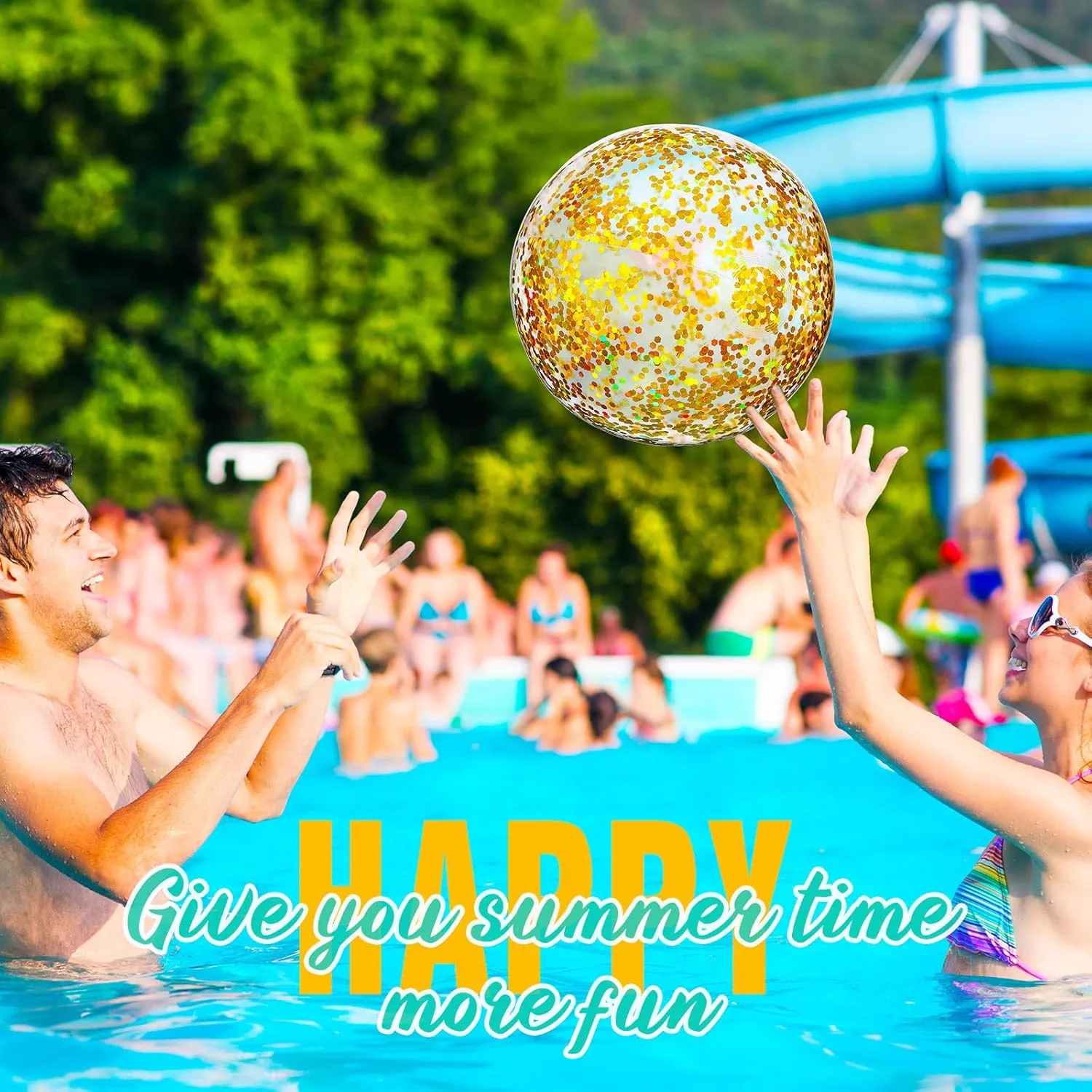 Lewtemi 12 Pcs 24 Inch 16 Inch Inflatable Glitter Beach Balls Clear Confetti Swimming Jumbo Pool Balls for Outdoor Pool Party Decorations Summer Favors(Gold)