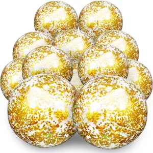 Lewtemi 12 Pcs 24 Inch 16 Inch Inflatable Glitter Beach Balls Clear Confetti Swimming Jumbo Pool Balls for Outdoor Pool Party Decorations Summer Favors(Gold)