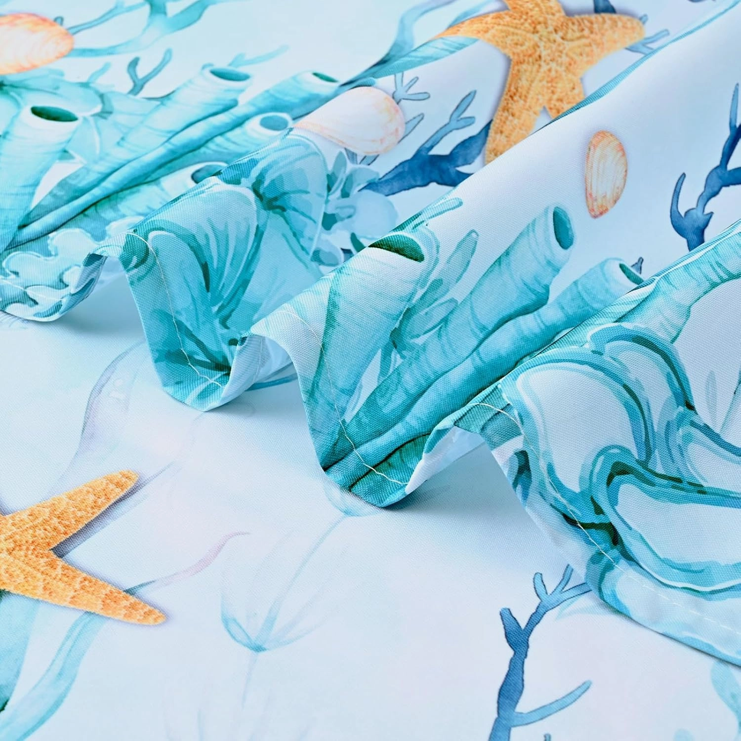Likiyol Coastal Tablecloth, Ocean Nautical Table Cloth, Coral Starfish Seashell Table Covers, Beach Themed Waterproof Table Cover for Dining Table Kitchen Party Picnic Camping, Rectangle 60"x104"