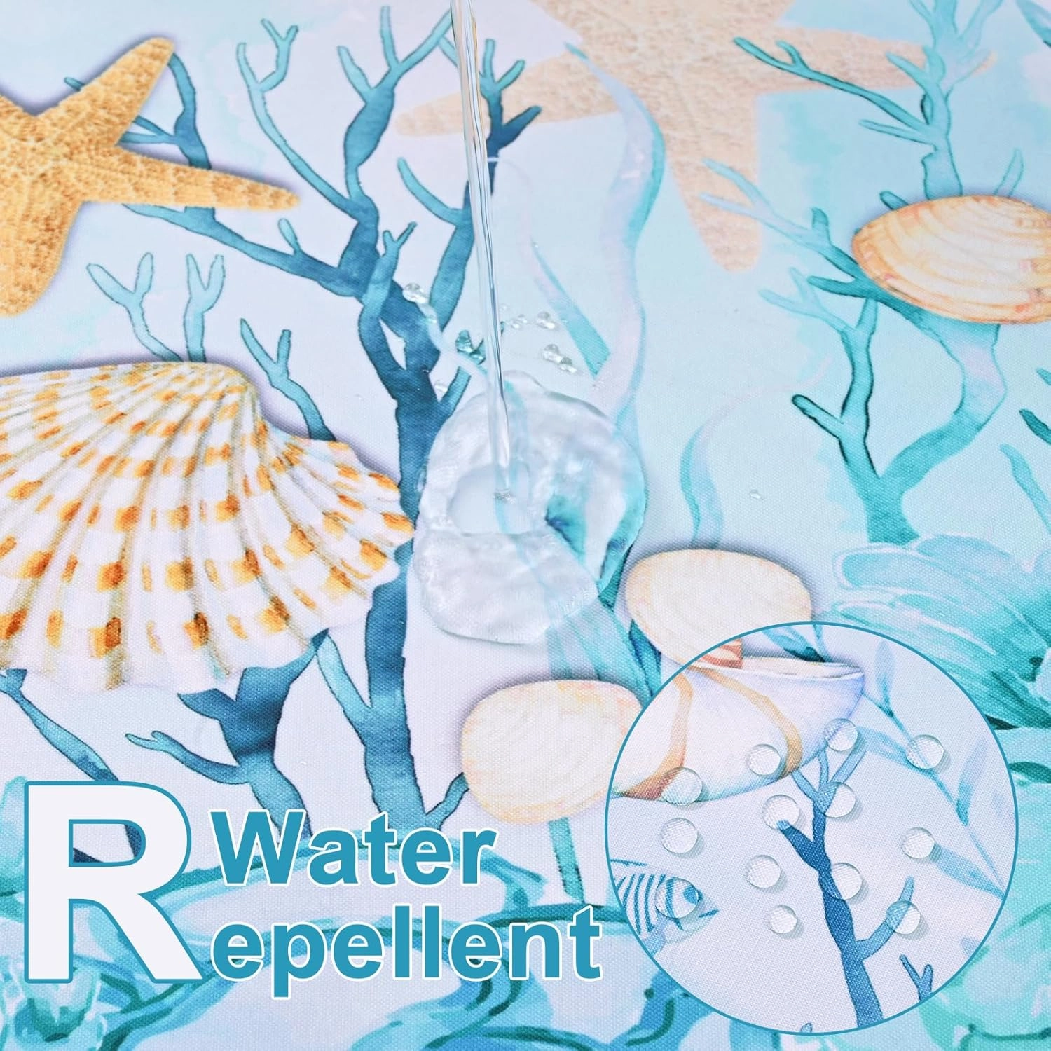 Likiyol Coastal Tablecloth, Ocean Nautical Table Cloth, Coral Starfish Seashell Table Covers, Beach Themed Waterproof Table Cover for Dining Table Kitchen Party Picnic Camping, Rectangle 60"x104"