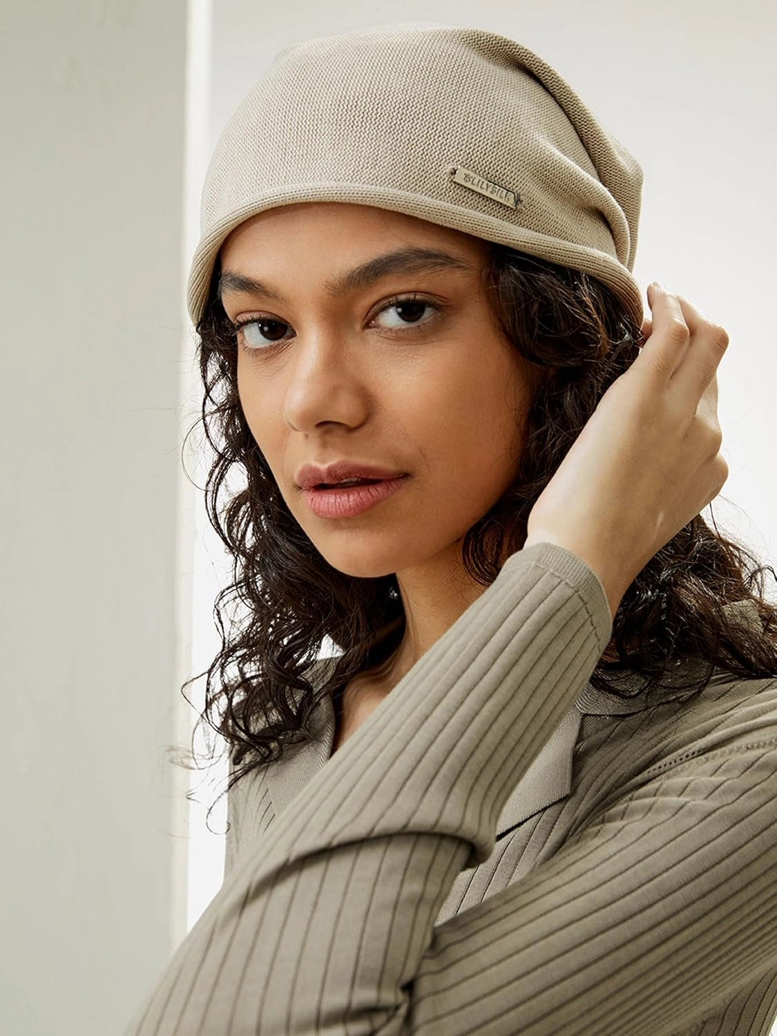 LilySilk Silk Knitted Slouchy Beanie Breathable Curly Hair Thin Women Men Stretch Skull Cap Slap Soft Comfortable