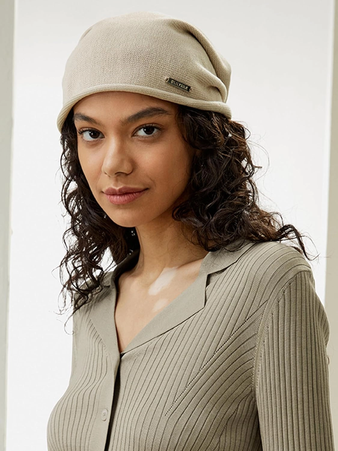 LilySilk Silk Knitted Slouchy Beanie Breathable Curly Hair Thin Women Men Stretch Skull Cap Slap Soft Comfortable