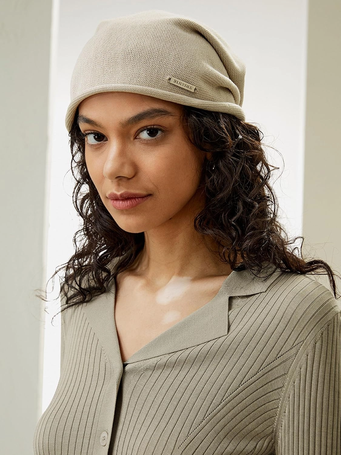 LilySilk Silk Knitted Slouchy Beanie Breathable Curly Hair Thin Women Men Stretch Skull Cap Slap Soft Comfortable