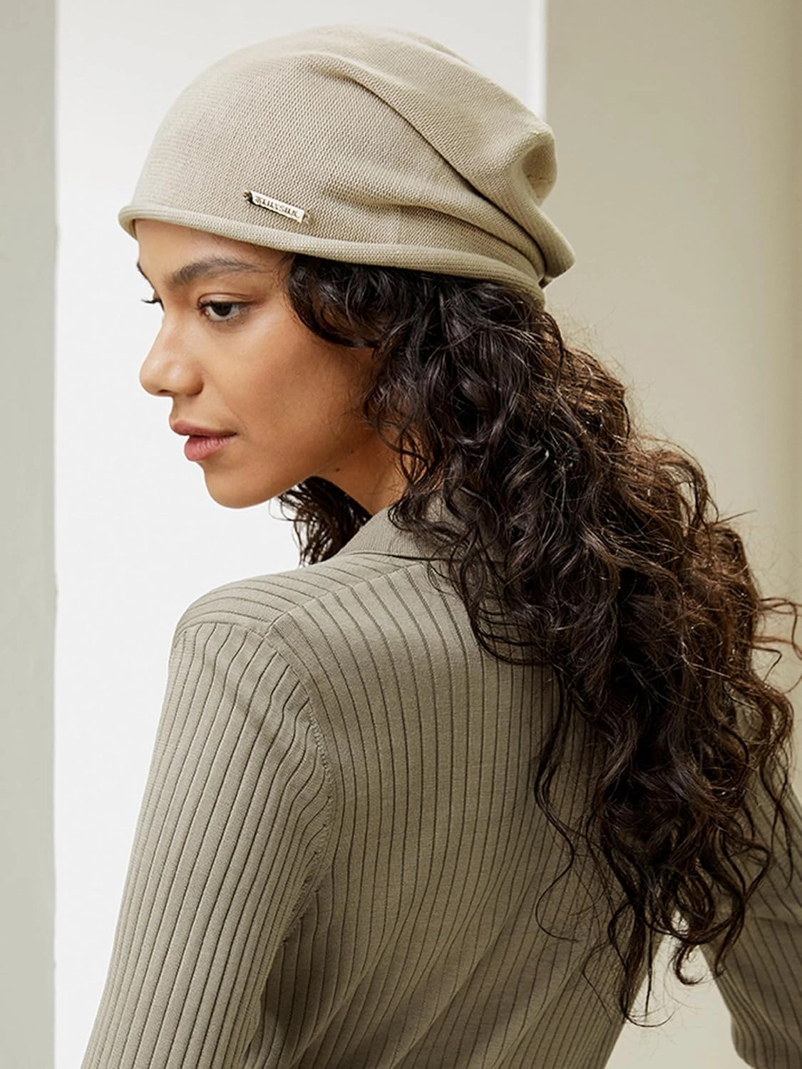 LilySilk Silk Knitted Slouchy Beanie Breathable Curly Hair Thin Women Men Stretch Skull Cap Slap Soft Comfortable