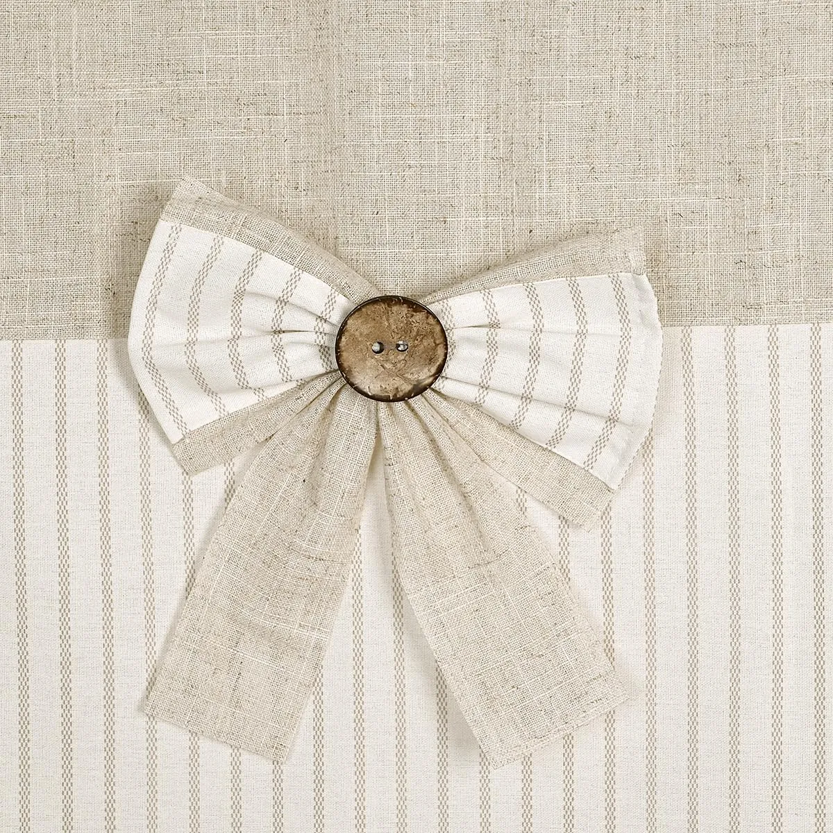 Linen Button Farmhouse Beige Shower Curtain,Bowknot,Linen and Cotton Woven Fabric,Pleated Beige Stripe,Country Style,72x72 in