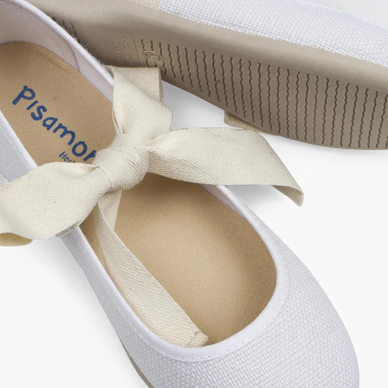 Linen Mary Janes with Beige Bow