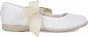 Linen Mary Janes with Beige Bow