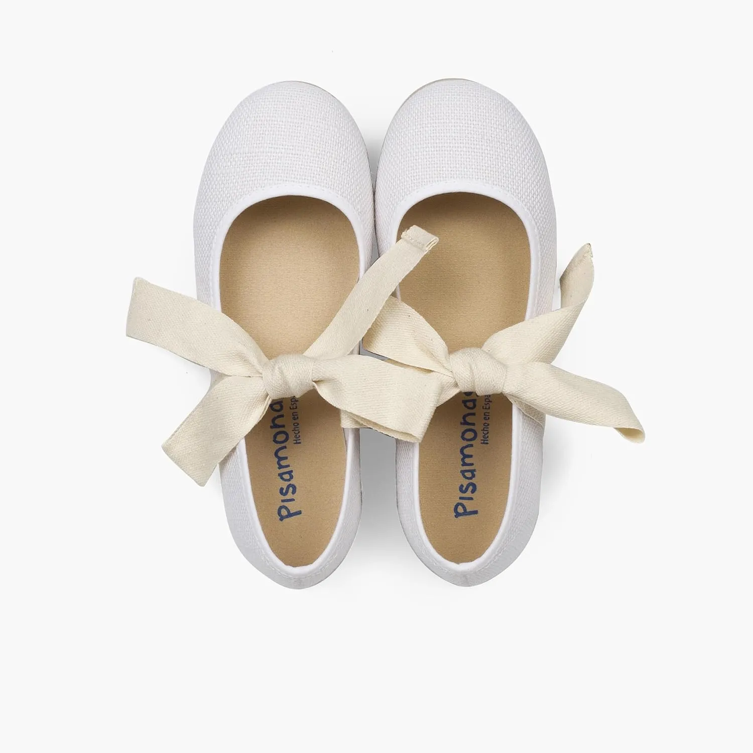 Linen Mary Janes with Beige Bow