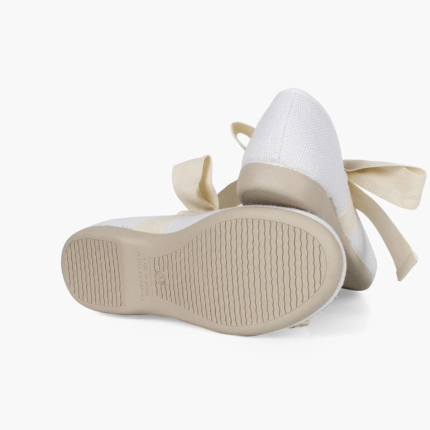 Linen Mary Janes with Beige Bow