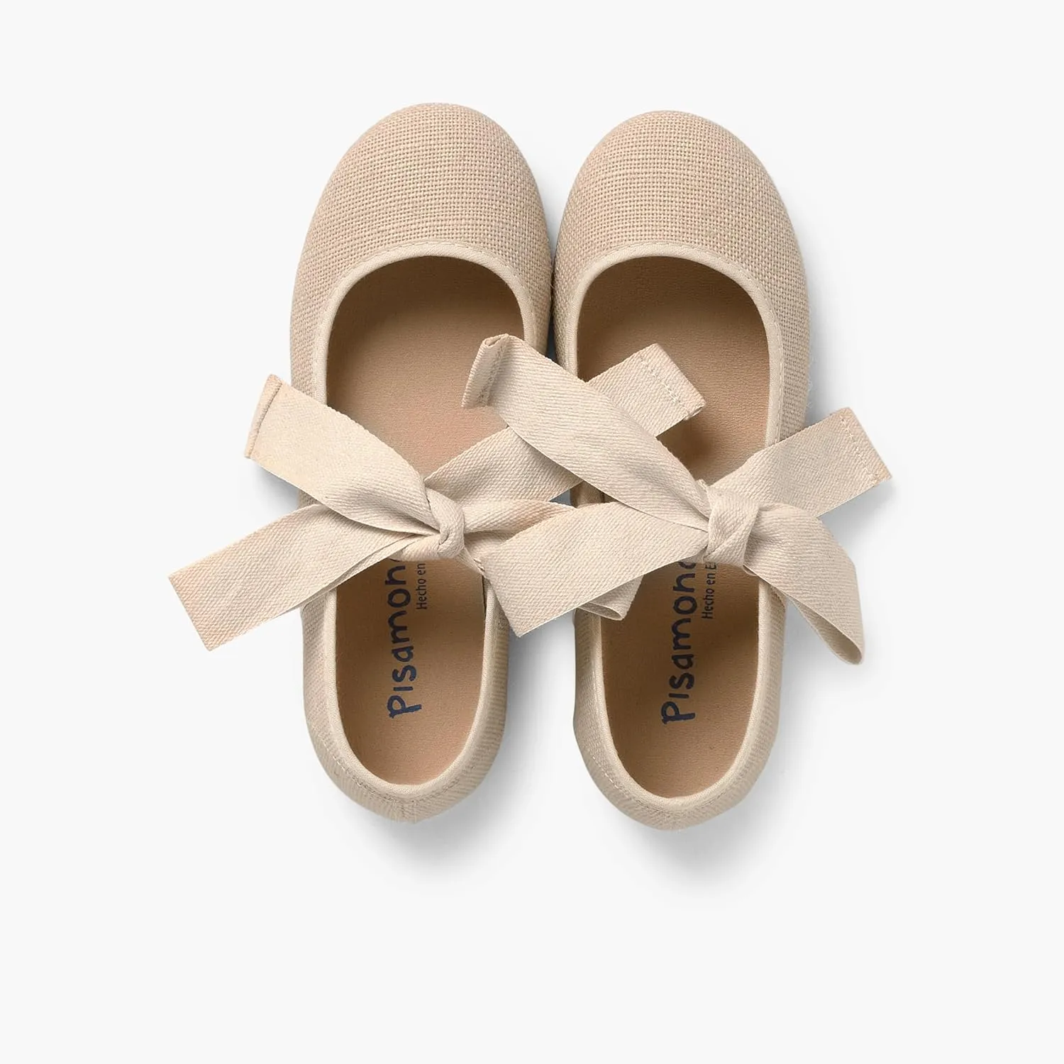 Linen Mary Janes with Beige Bow