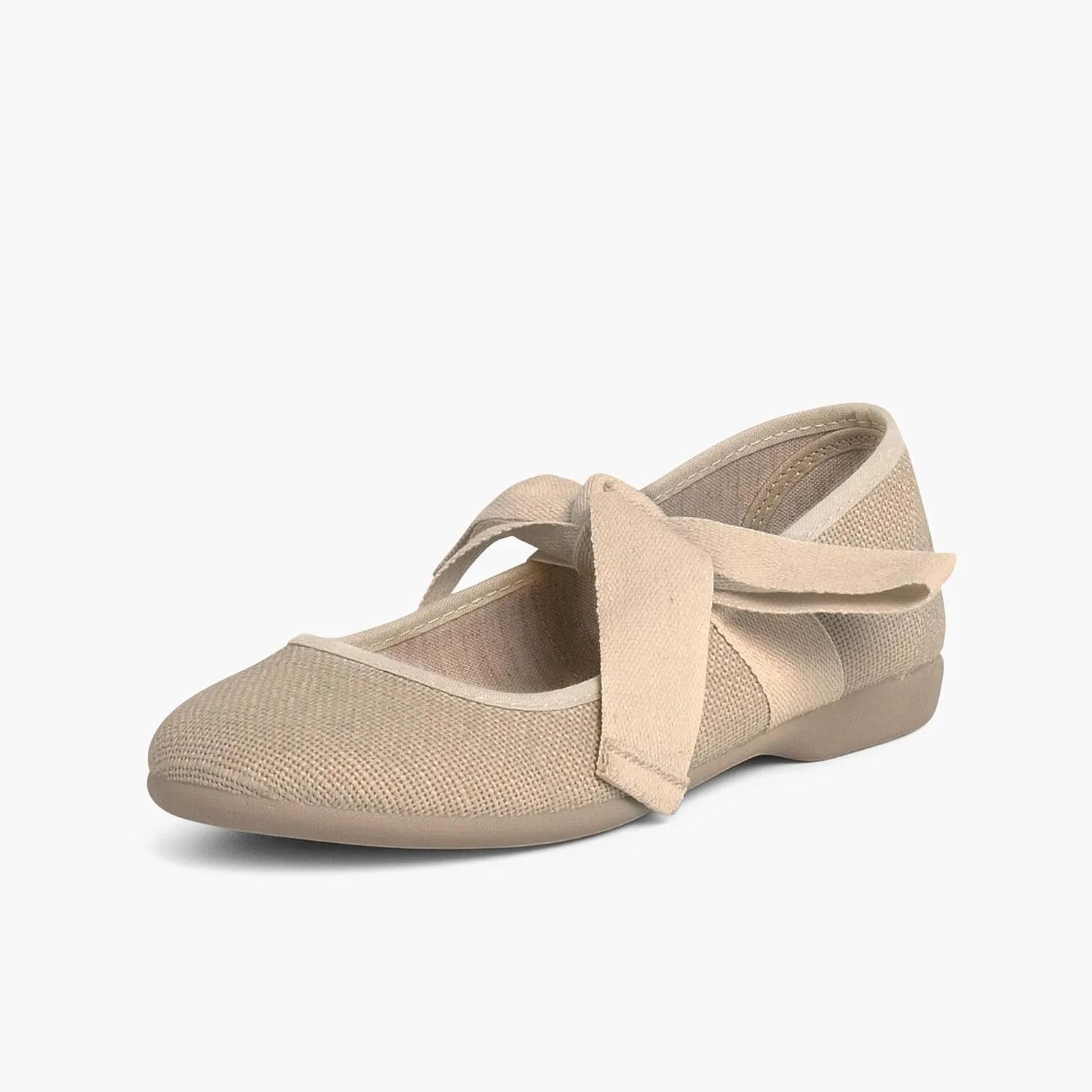Linen Mary Janes with Beige Bow