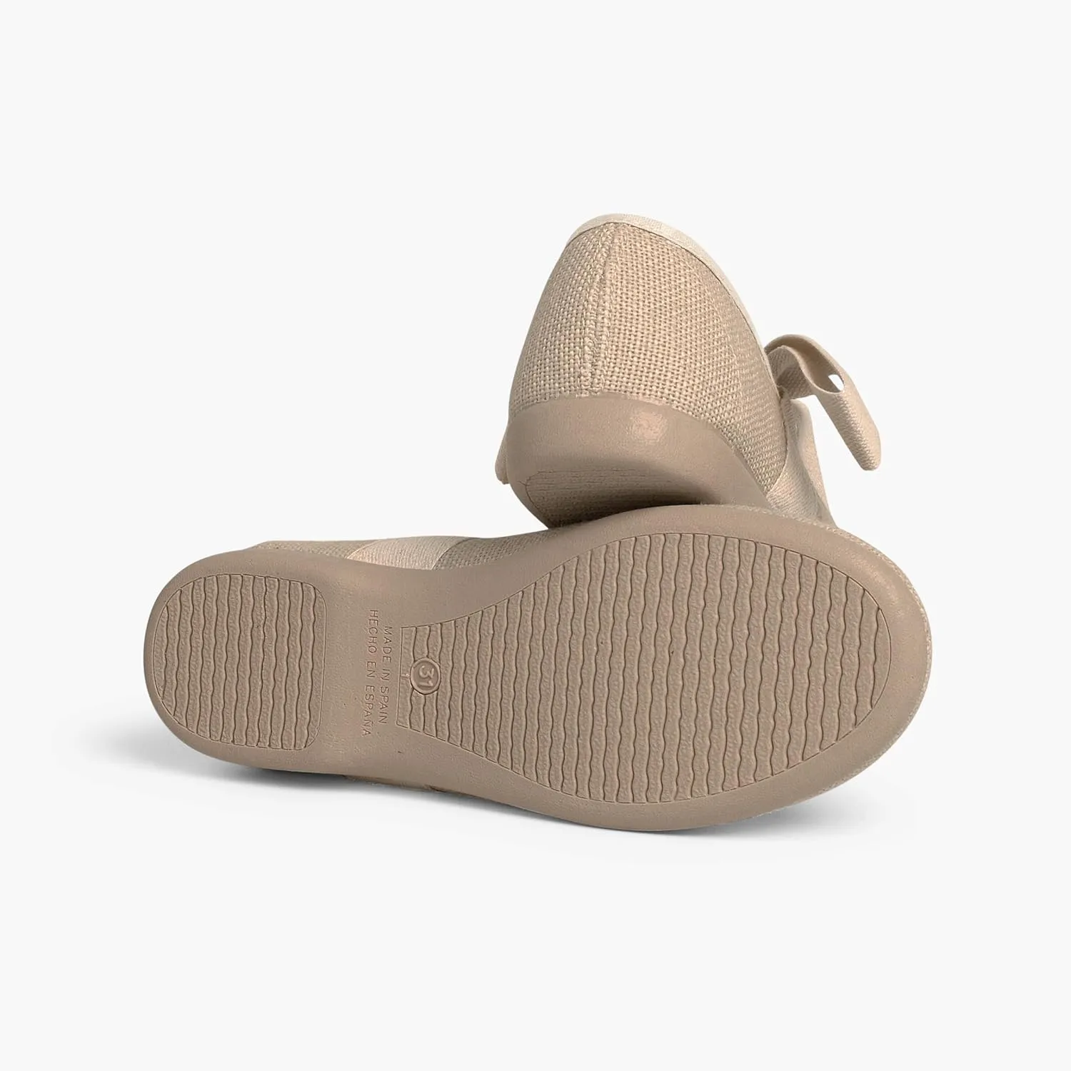 Linen Mary Janes with Beige Bow