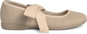 Linen Mary Janes with Beige Bow