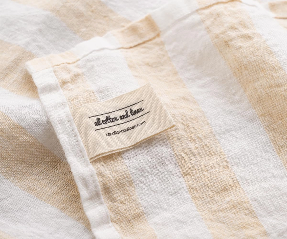 Linen Kitchen Towels, 100% Pure Linen, Set of 2 | French Kitchen Towels | French Tea Towel | Highly Absorbent | Beige and White Striped Tea Towel, 18x28 - Beige
