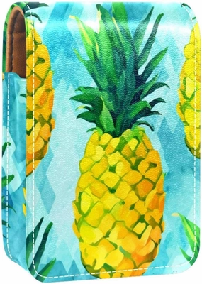 Lipstick Case,Portable Makeup Bag Cosmetic Pouch,Lipstick Holder Makeup Organizer,Floral Gold Fruit Pineapple