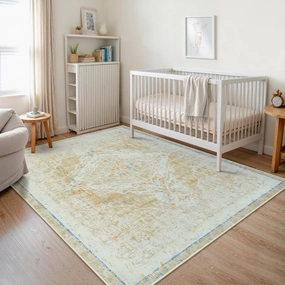 LIVEBOX Washable 5x7 Rug - Non-Slip Beige Rug for Living Room, Low-Pile Boho Area Rugs Carpet for Bedroom, Soft Vintage for Dining Room Office Kids Room
