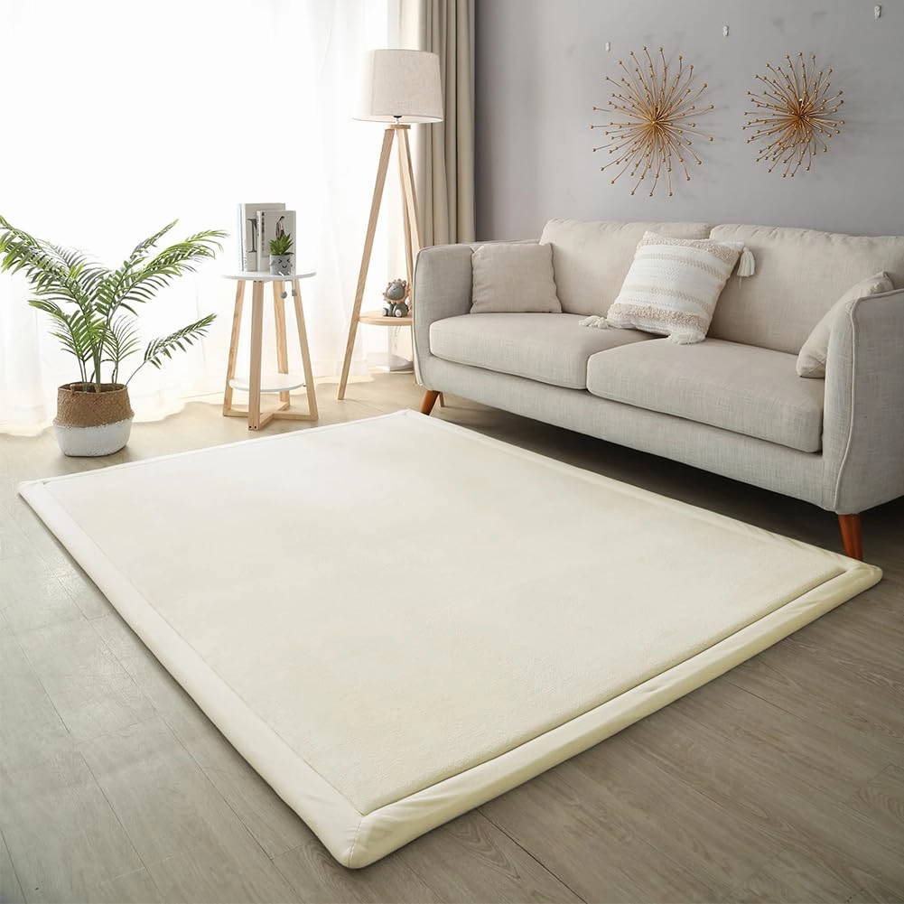 Loartee Coral Velvet Crawling Rugs & Area Rugs (6'7"x9'10", Beige) for Toddler Children's Play & Yoga Mat