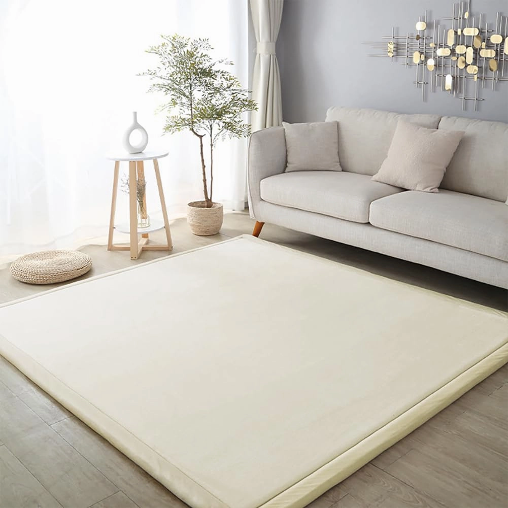 Loartee Coral Velvet Crawling Rugs & Area Rugs (6'7"x9'10", Beige) for Toddler Children's Play & Yoga Mat