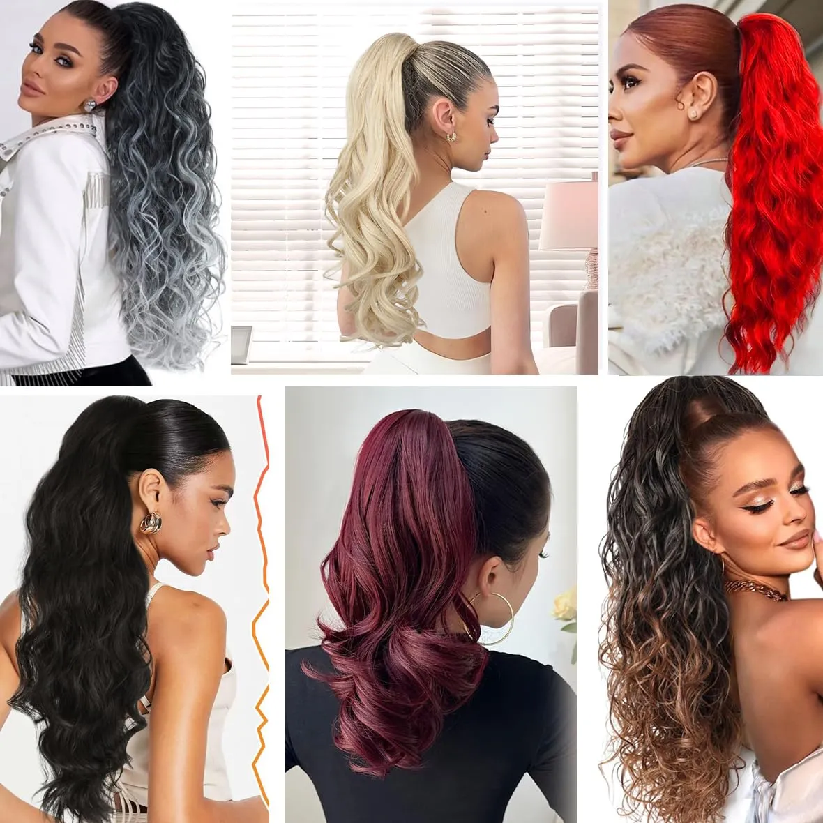Long Curly PonyTail Hair Extensions 22Inch Black Claw Wavy Ponytail Extension for Women Fluffy Synthetic Clip in Hairpiece for Daily Use(22Inch,Black)