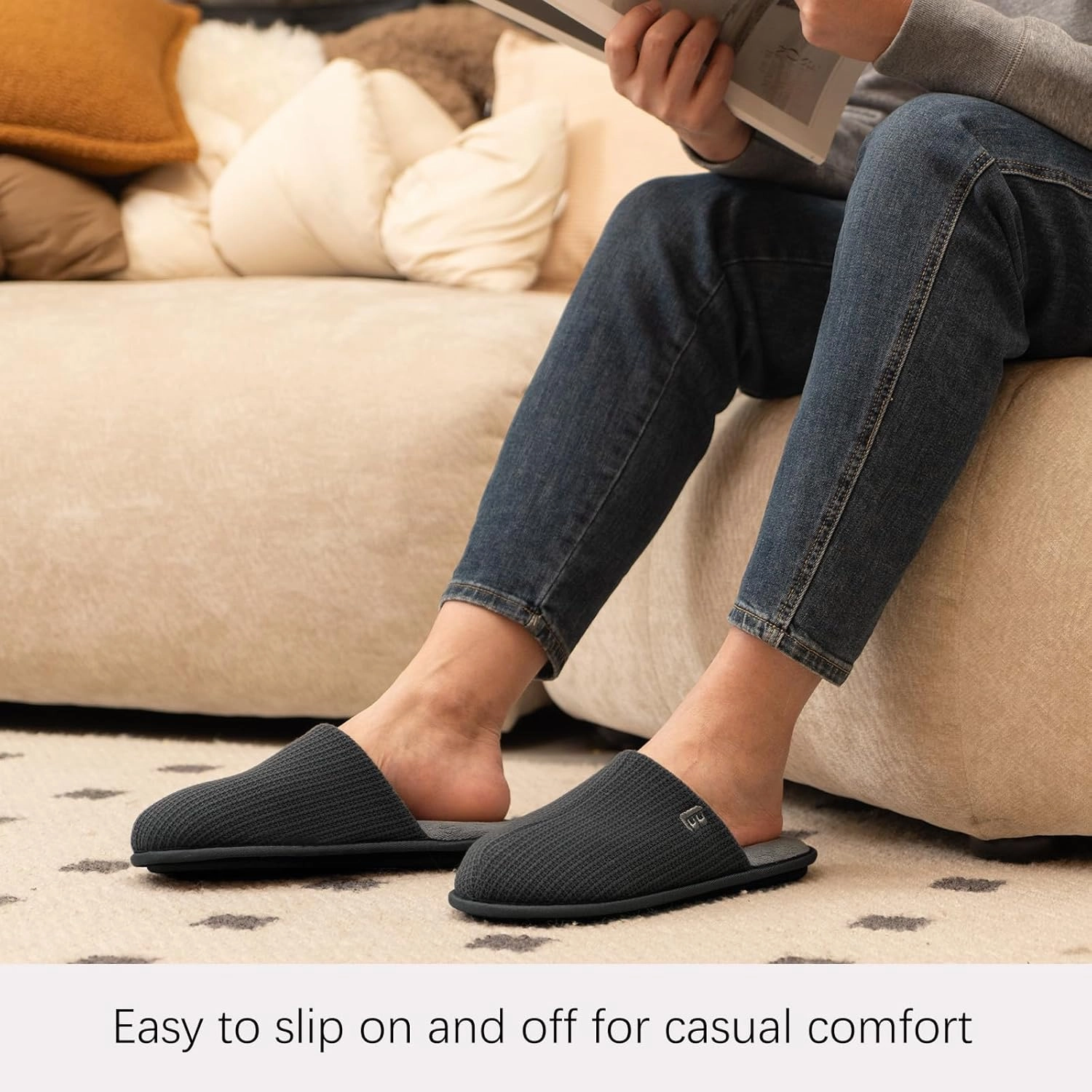 LongBay Mens House Slippers Comfy Knit Scuff Lightweight Memory Foam Slip On Bedroom Shoes for Indoor Outdoor Travel